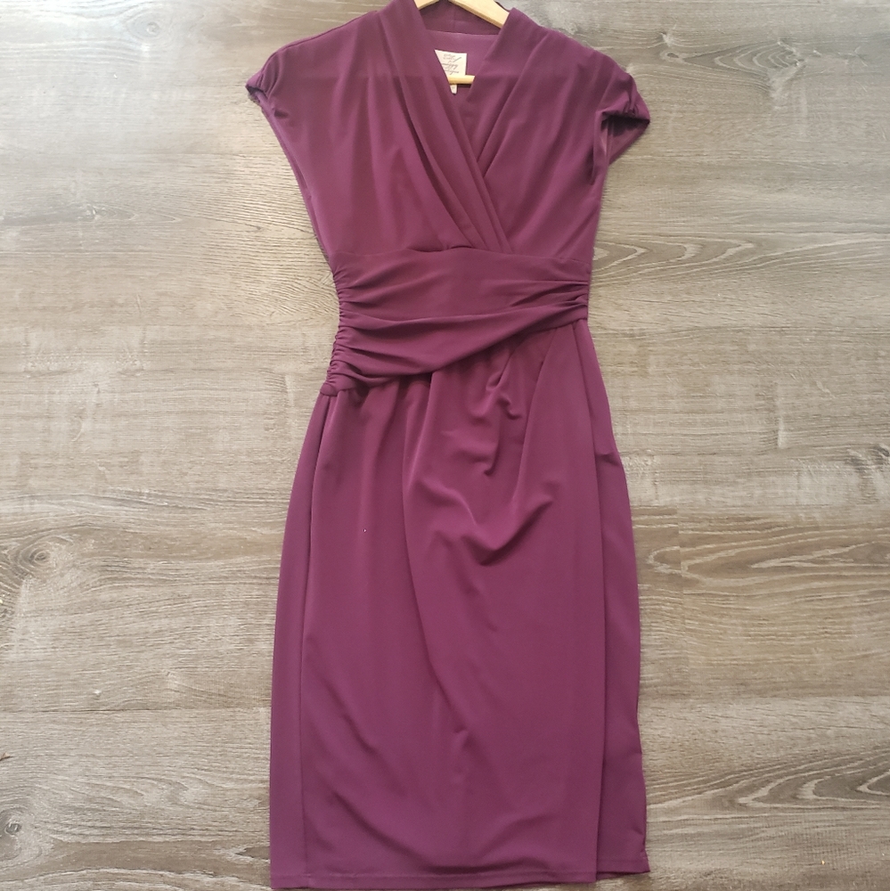 Suzi chin for Maggie boutique faux wrap dress size 4 burgundy wine